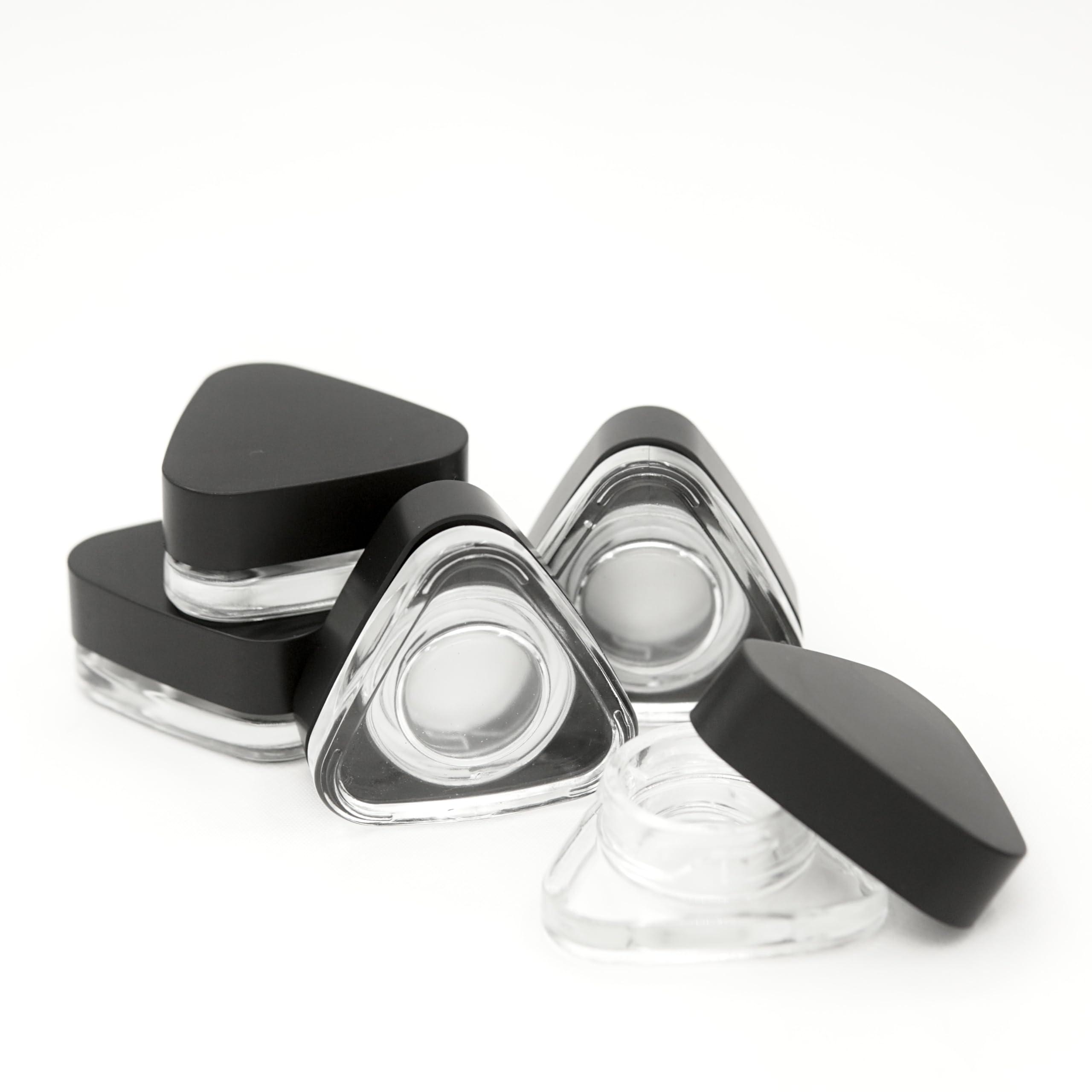 CannaAroma Child Proof 5ml Triangle Jar Glass Containers (60 Pack) - Triangle Jars (Black Lid)