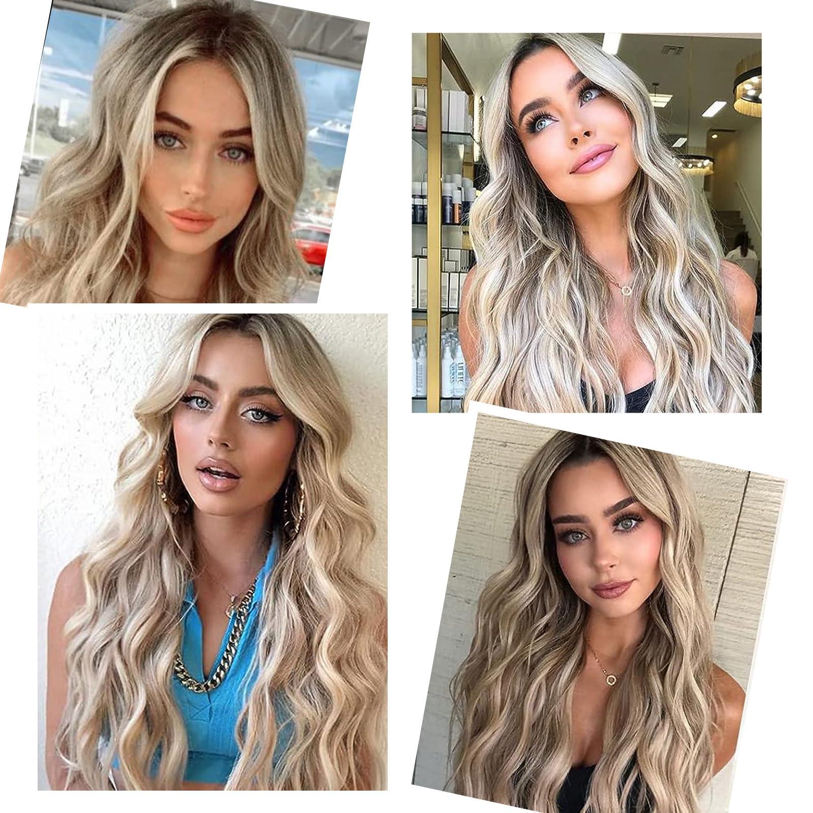BEAUTIFA BEAUTIFA Dirty Blonde Wig, Long Blonde Wavy Wigs for Women 26 Inch Middle Part Natural Curly Synthetic Wig Heat Resistant Fiber Wig for Daily Party Use