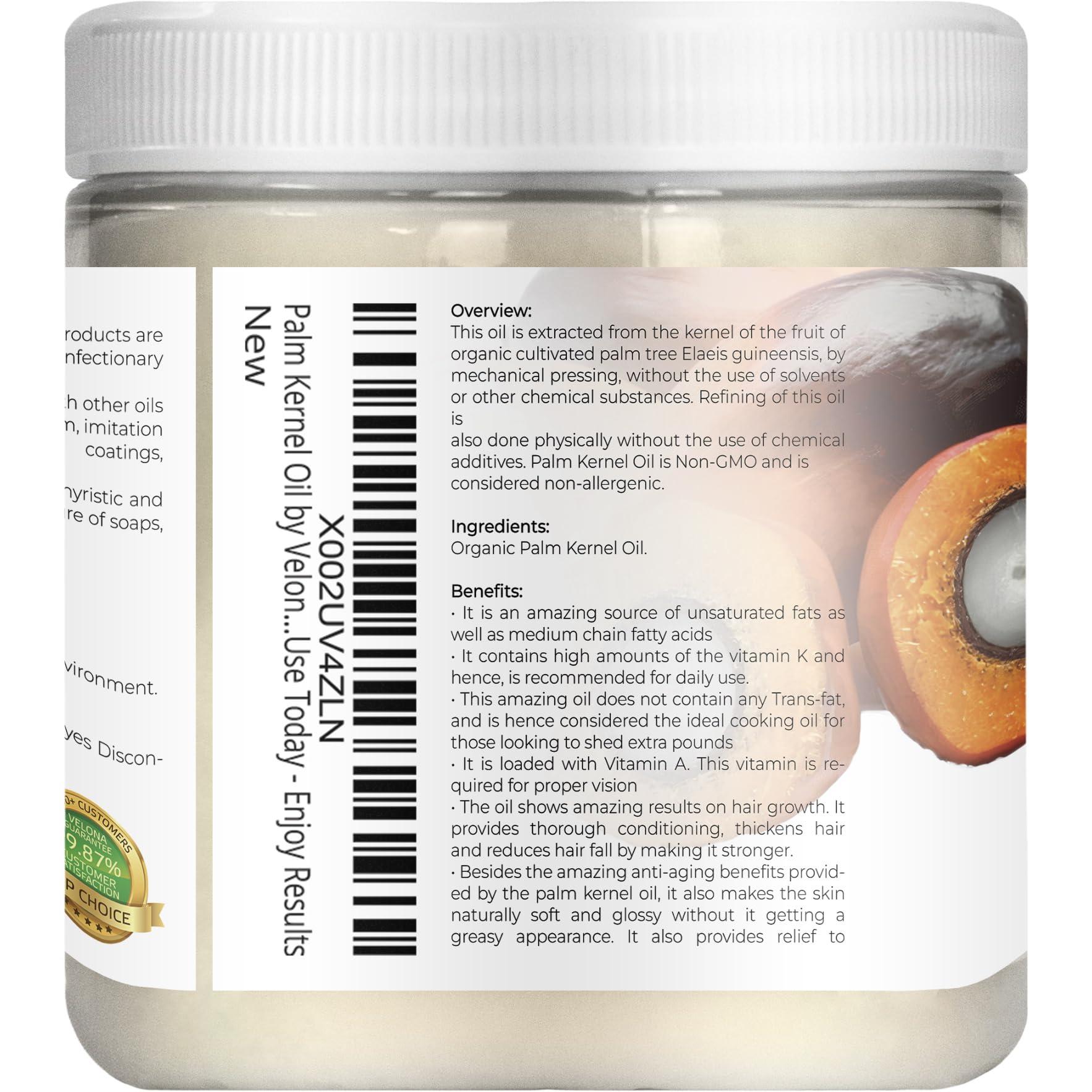 velona velona USDA Certified Organic Palm Kernel Oil - 8 oz | 100% Pure and Natural Carrier Oil | Refined, Cold Pressed | Face, Hair, Body & Skin Care | Use Today - Enjoy Results