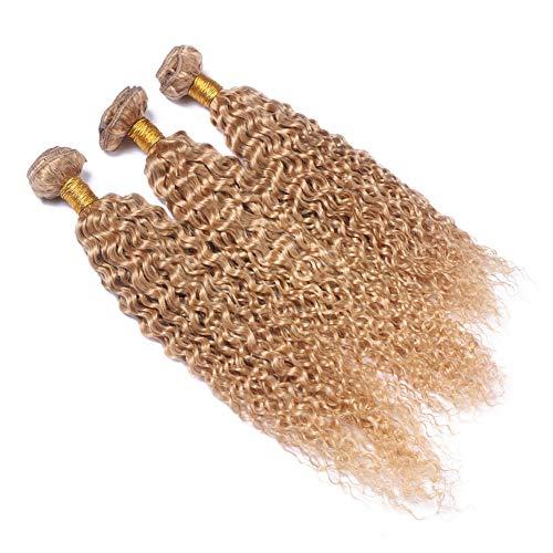 Generic #27 Honey Blonde Kinky Curly Brazilian Human Hair Weave Bundles 3Pcs 300Gram Strawberry Blonde Kinky Curly Virgin Human Hair Wefts Extensions Mixed Length (26 28 28)