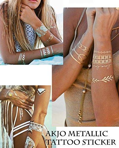 Akjo Akjo Group E Design 34-41 [No.34] Temporary Metallic/Gold Tattoo, Silver/Turquoise Green