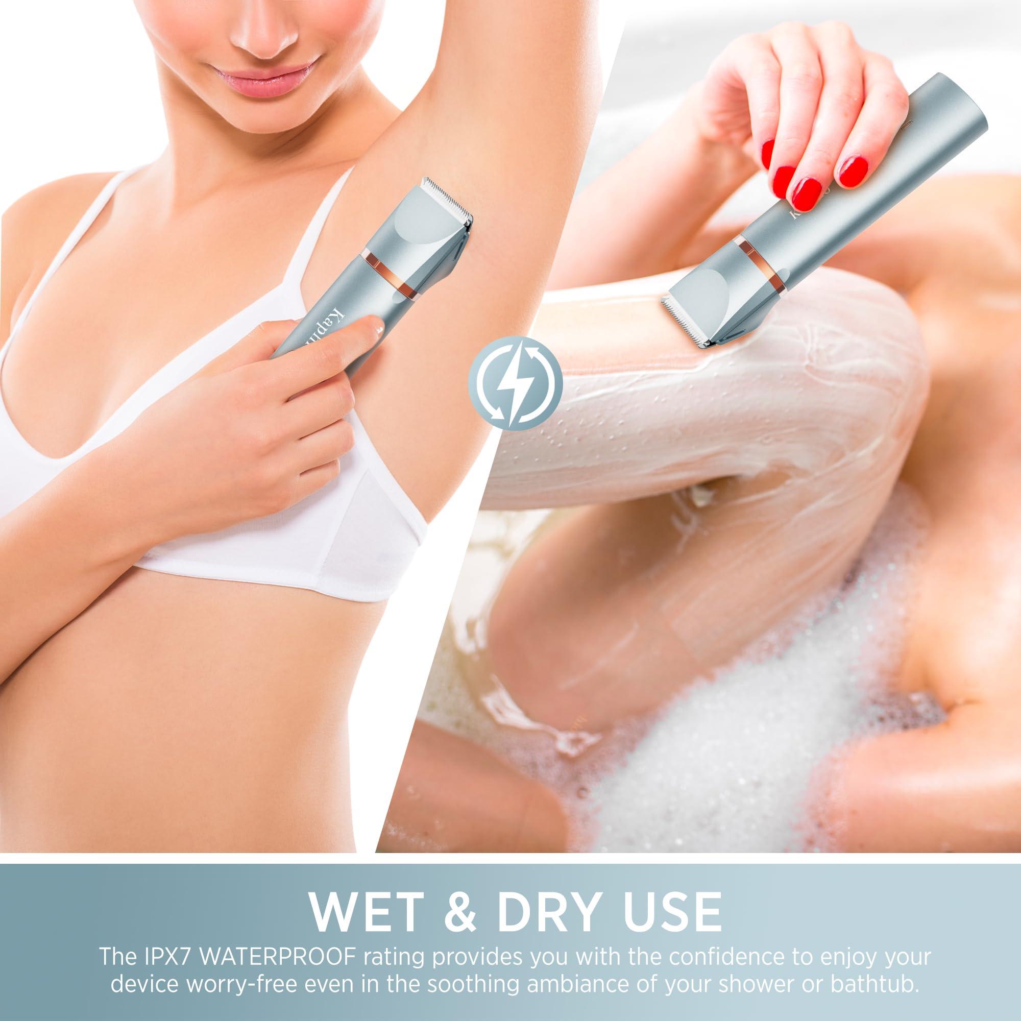 Kaphio Kaphio Electric Bikini Trimer Shaver Women: 2 in 1 IPX7 Waterproof Wet & Dry Use Body Hair Trimmer and Facial Hair Remover - Rechargeable Hair Removal Kit for Bikini Underarm Leg Arm Body Face