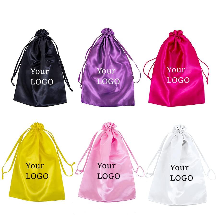 Boyiexin Boyiexin Customize Logo Wig Hair Extension Storage Bags, 20-50PCS Silk Satin Wig Bags With Drawstring Gift Hair Bundles Packaging Bag (Pack of 20, Purple)