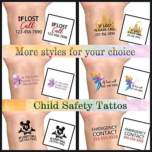 InterestPrint Custom Temporary Tattoos Kids - Personalized Emergency Contact Child Safty Tattoos with Phone number - If Lost Call Tattoos Sticker - Waterproof 15 Tattoos