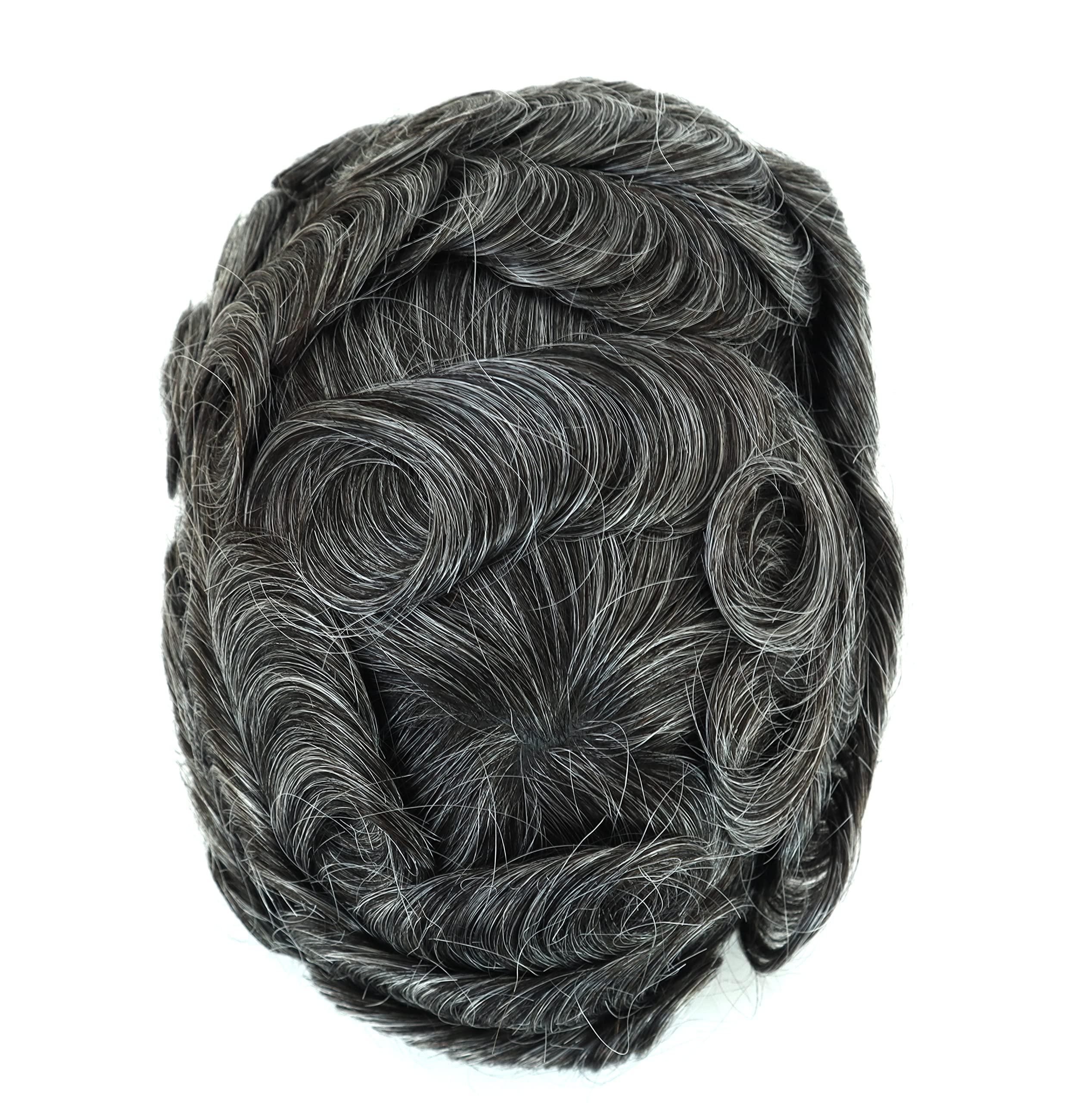 Hair Nature HAIR NATURE Toupee for Men, Mens Wigs Human Hair, Real Hair Wigs Mens Hair Replacement Systems for Men Natural Real Hair Unit, Medium Skin V-looped Scalloped Front Natural Hairline #1B30