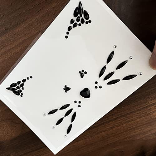 LEOARS Crystal Cat Face Jewels, Pink Cat Print Gems, 2-Sheet Black Cat Eye Gems Sticker and 2-Sheet Fake Cat Lash Gems Tattoo Stick on Face for Women Kids Cat Halloween Makeup