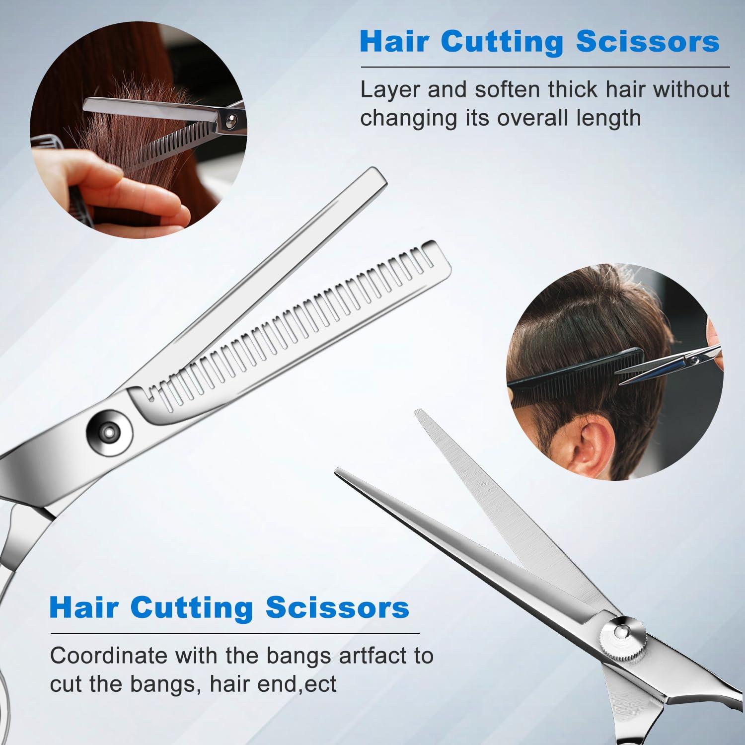 Sirabe Sirabe Hair Cutting Scissors Set, Professional Haircut Scissors Kit with Cutting Scissors,Thinning Scissors, Comb,Cape, Clips, Black Hairdressing Shears Set for Barber, Salon, Home