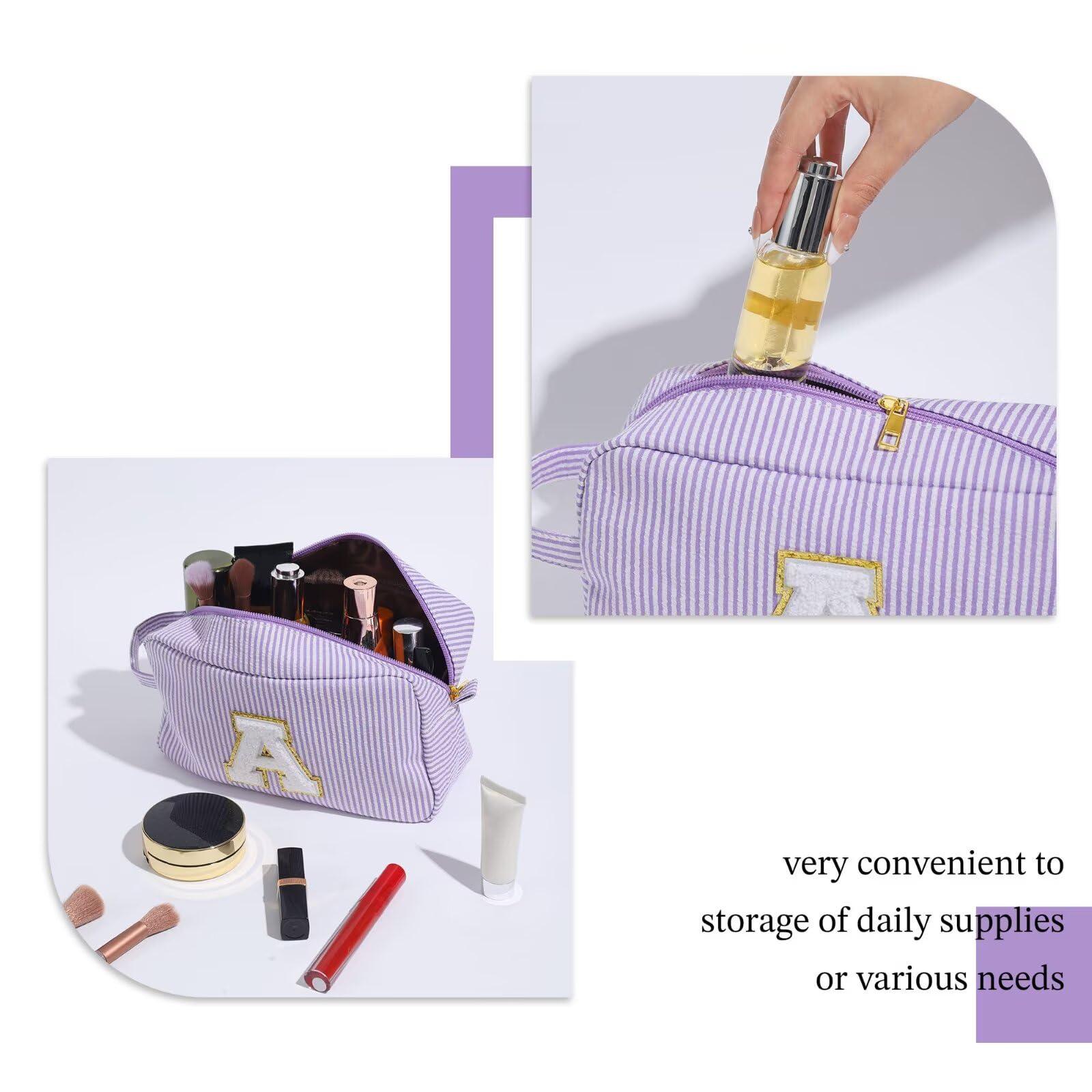 YOOLIFE YOOLIFE Travel Makeup Cosmetic Bag - Personalized Monogram Cute Initial Makeup Bags Cosmetic Toiletry Bag Pouch Make Up Case for Women Her Best Friend Friendship Teacher, Birthday Gifts for Women V