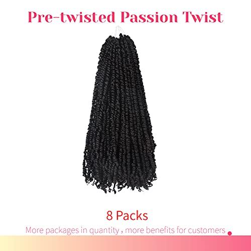 BOHOBABE The BOHOBABE Pre-twisted Passion Twist Crochet Hair 18 Inch Long Pre-looped Crochet Passion Twist Braiding Hair 8 Packs Soft Bohemian Twists (1B)