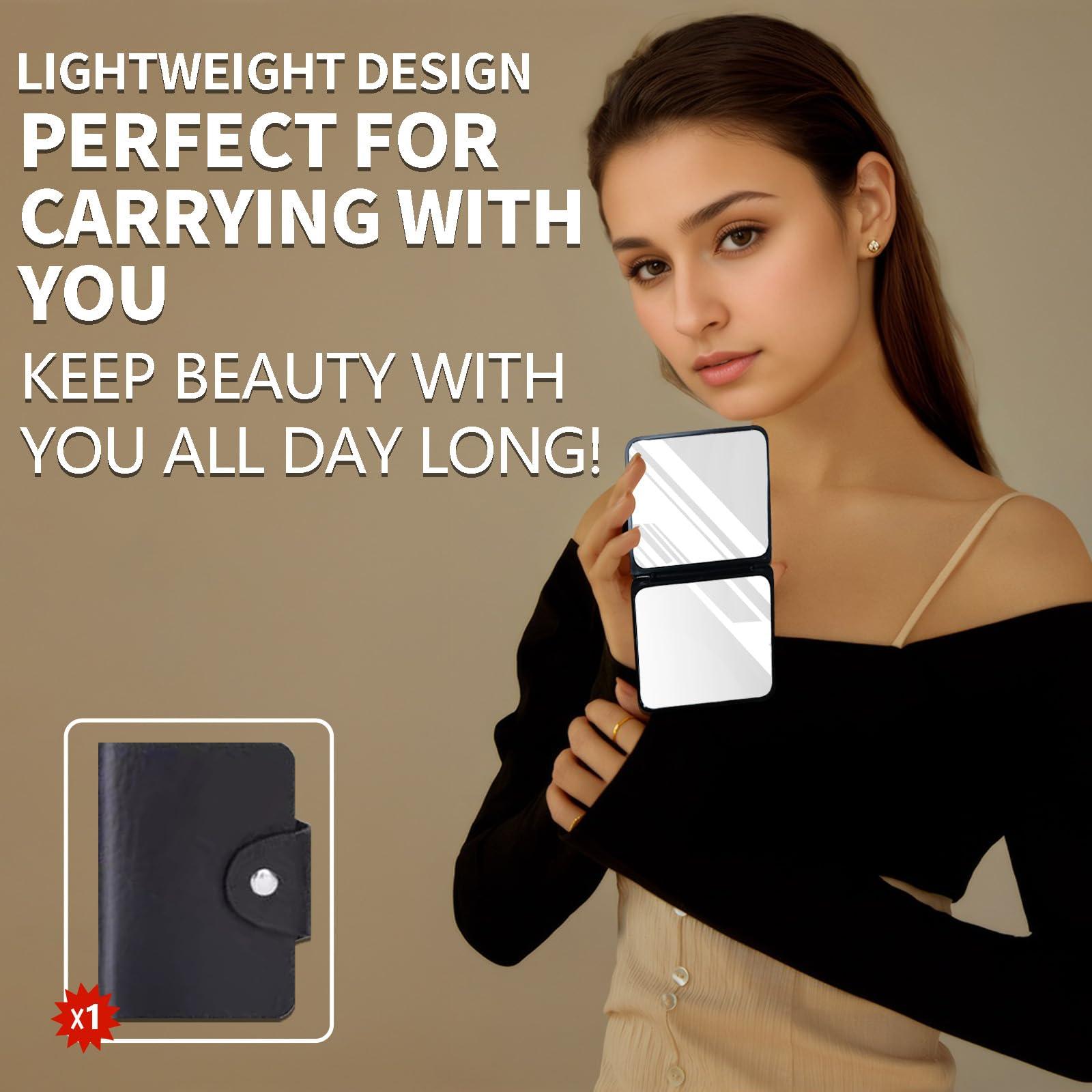 FXIANGWL FXIANGWL Folding Mirror Double Sided Mini Makeup Mirror, Small Makeup Mirror, Portable Mirror for Makeup, 2.8 x 2.29 inch with Black Card Holder(Neon Mushroom)