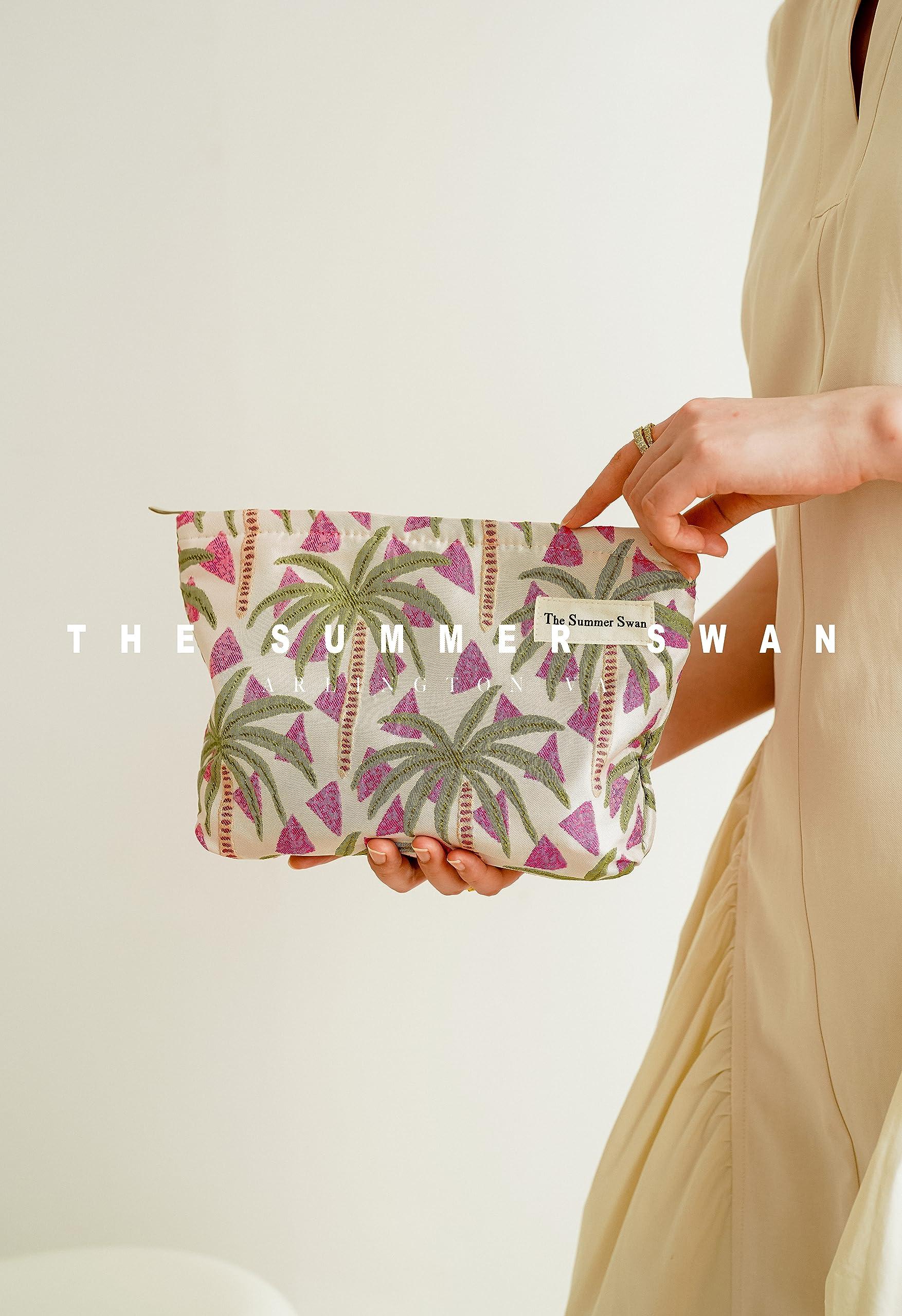 The Summer Swan The Summer Swan | Large Aesthetic Makeup Bag | Floral Makeup Bag | Mid-day Clutch | Period Kit Bag | Hygiene Bag | Skincare Bag | Cute Makeup Bag (FL Palm Tree)