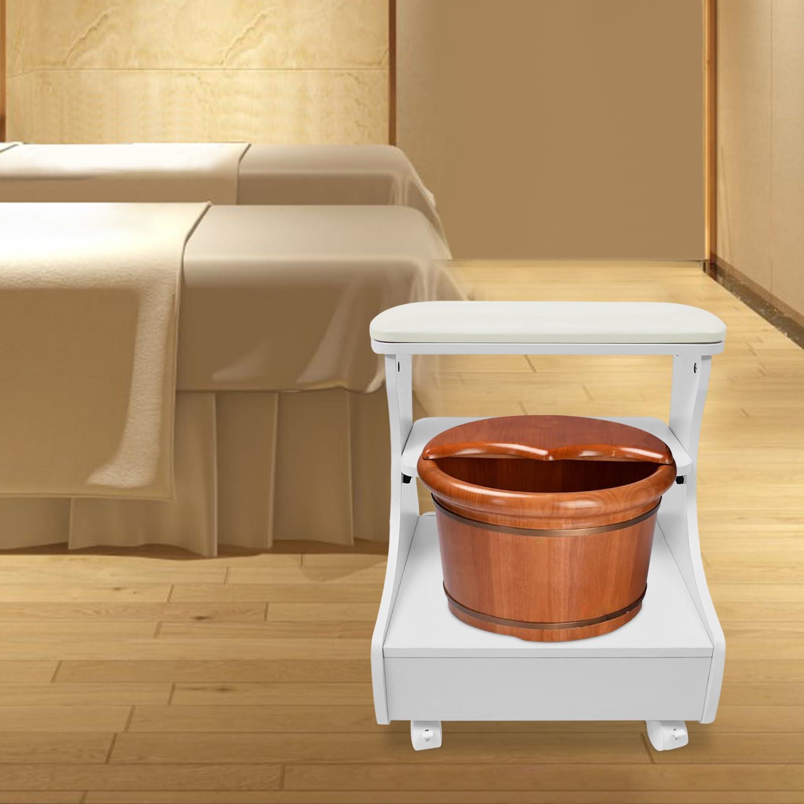 FFanhia FFanhia Portable Pedicure Cart with Wheels and Drawer, Foot Bath Stool with Shelf for Manicure Massage Salon - White