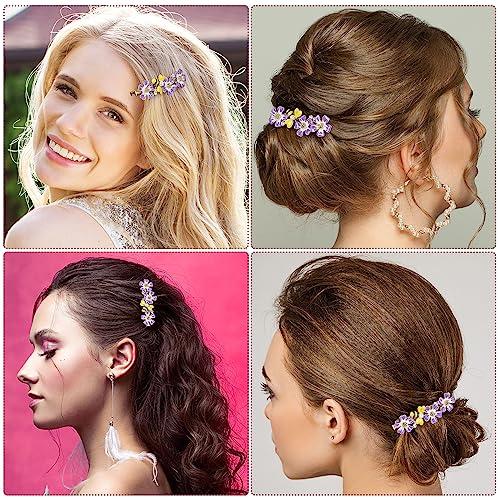 CHANZET CHANZET Bee Flower Hair Clip Pins with Rhinestone Pearl 3pcs, Gold Vintage Decorative Metal Hair Clips, Elegant Purple Flower Hair Barrettes Hairpin Bee Hair Styling Accessories for Women Girls
