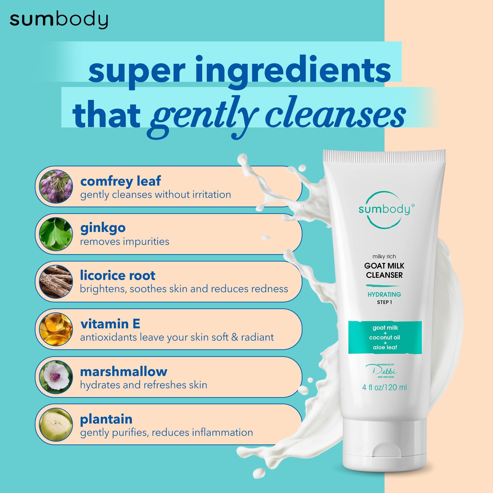 Sumbody Sumbody Face Wash for Women & Men Goat Milk Cleanser (4oz) Cruelty Free Face Wash, Organic Gentle Face Cleanser with AHAs & Vitamins for Sensitive Skin, Day and Night Face Wash Cleanser for Dry Skin