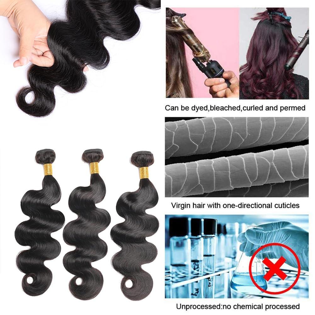 Cenglou Human Hair Bundles 28 Inch Body Wave Bundles Human Hair 100% Unprocessed 12A Brazilian Virgin Hair Bundles Human Hair Extensions Deals Long Quick Weave Bundles Human Hair Double Weft Natural Black