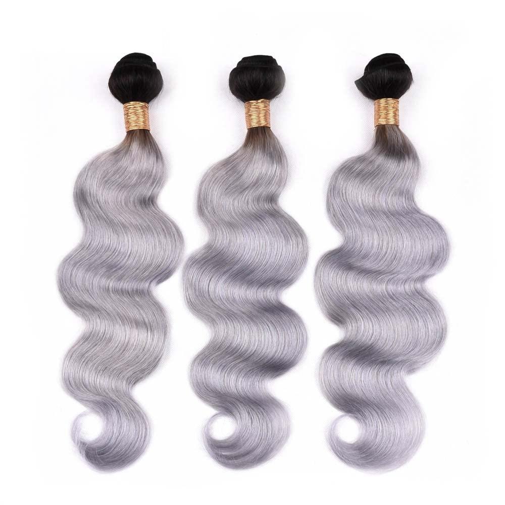 MAMART Ombre Grey Human Hair Body Wave Bundles 1B Grey Bundles Human Hair 22 24 26 inch Black to Grey Double Weft No Tangle Bundles Human Hair Wet And Wavy Grey Body Wave Bundles Human Hiar