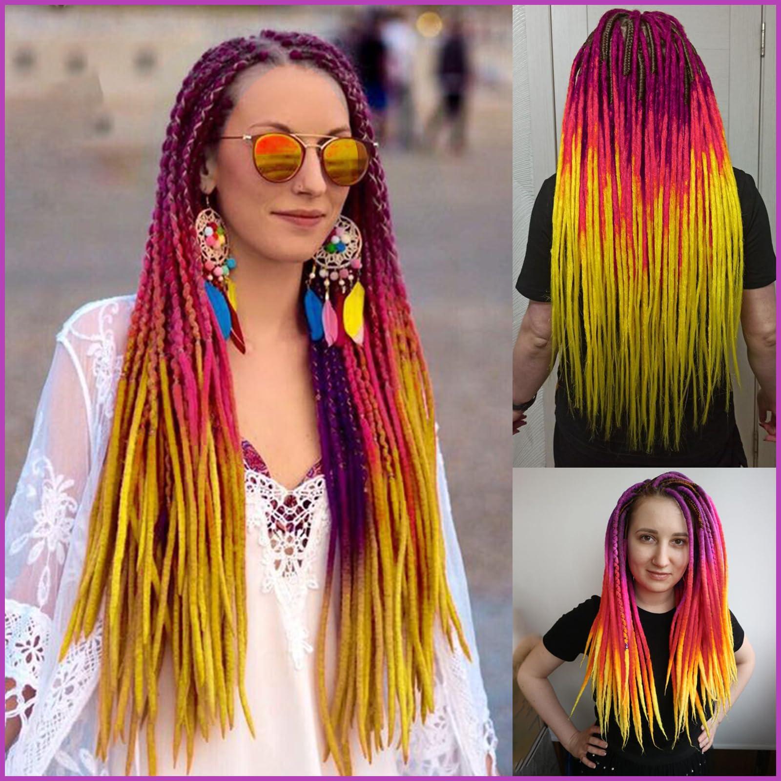 PreAfriBr Ombre Pink-Yellow Braiding Hair Pre Stretched 2 Packs Box Braids Hair Extensions 26 Inches Synthetic Pre Stretched Braiding Hair