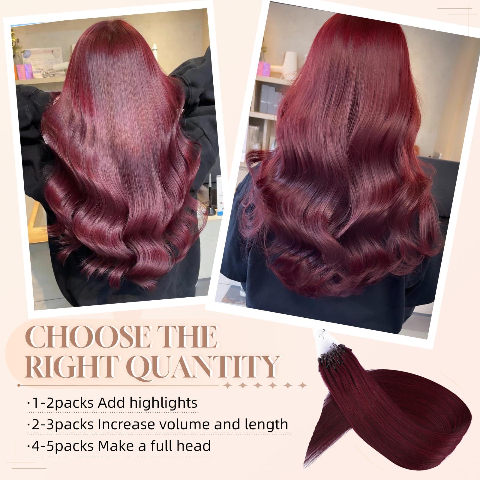 MioYio MioYio Microlink Hair Extensions Human Hair 99j Red 30g/Pack Micro Link Remy Hair 18 inch Micro Hair Microbead Micro Loop Hair Extensions Real Human Hair Soft and Glossy Longer Life