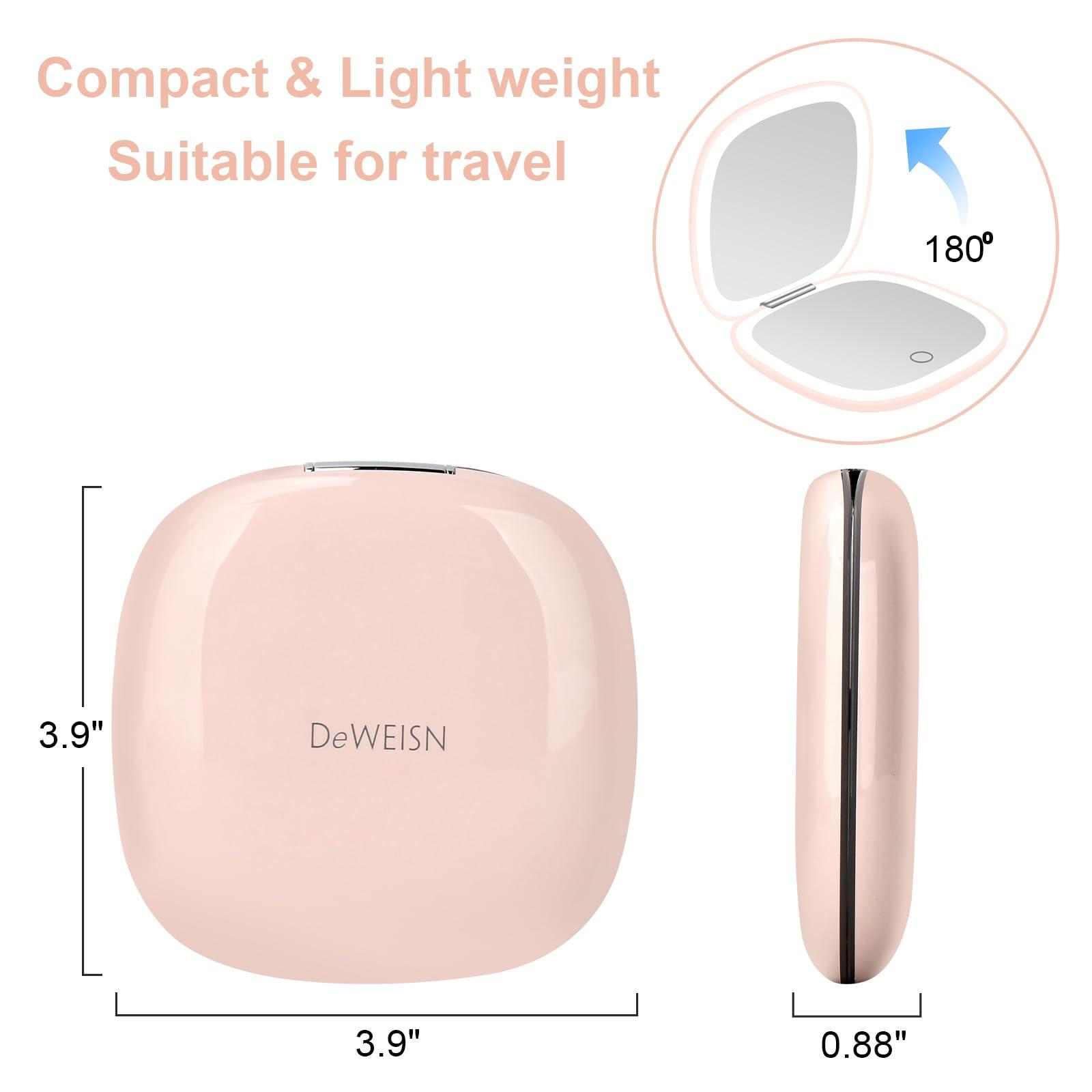 deweisn deweisn Compact Mirror, Lighted Travel Makeup Mirror with 1X/10X Magnifying Double Sided Dimmable Portable Pocket Mirror for Handbag and Pocket, USB Charging(Pink)