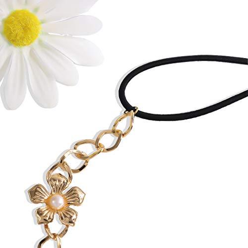 Bomine Bomine Boho Head Chain Bridal Flower Headband Pearl Hair Acessories Wedding Rope for Women and Girls (Gold)