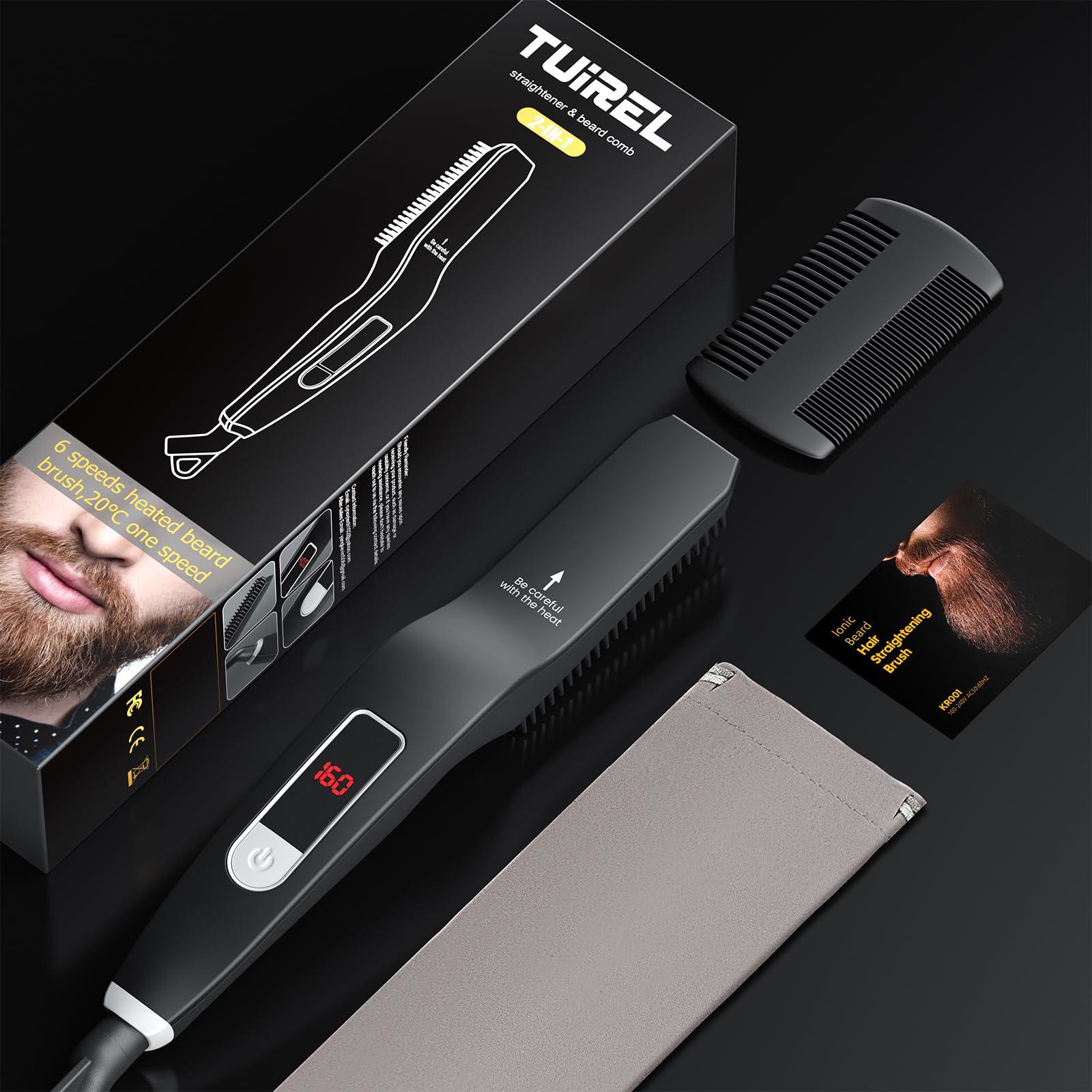 TUIREL TUIREL Beard Straightener for Men, 2 in 1 Heated Beard Brush, 6 Temperature Settings LCD Display Anti-scalding Hot Comb for Beard Care Kit for Men Gifts Set