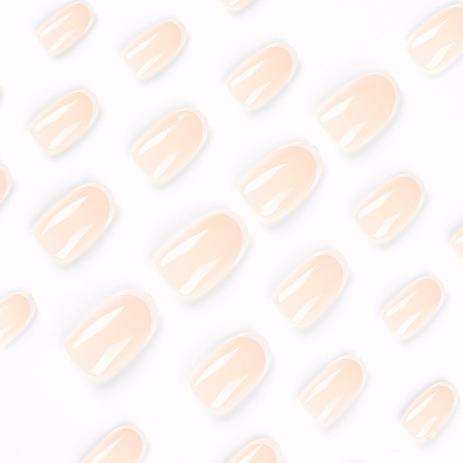 CEWEWP 24Pcs Fake Nails Short Almond Press on Nails CEWEWP White French Tip Nails for Women Real Nude Glue on Nails Short Acrylic Nails Press on Natural Gel Oval Stick on Nails Strong False Nails Set