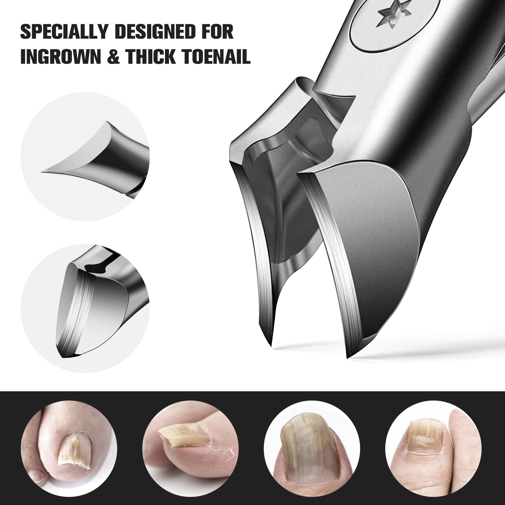 FERYES FERYES Wide Jaw Thick Toenail Clippers Thick Toenails - Precision Stainless Steel Toe Nail Clippers for Thick Nails for Seniors with Catcher - Silver