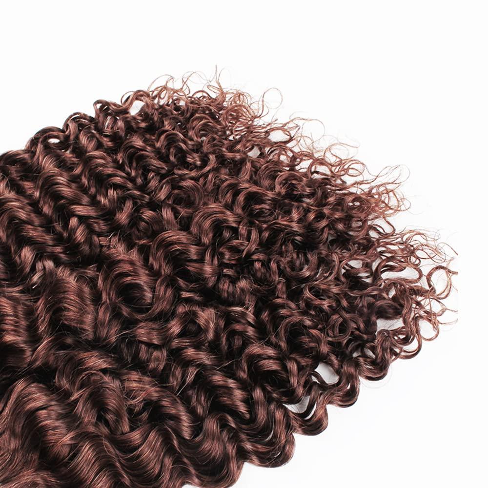 WuvuSnm Color #4 Bundles Brown Kinky Curly Human Hair Bundles Brazilian Unprocessed Virgin Hair 1 Bundle 28 Inch Light Brown Curly Bundles Human Hair Weave for Black Women Brown Bundles