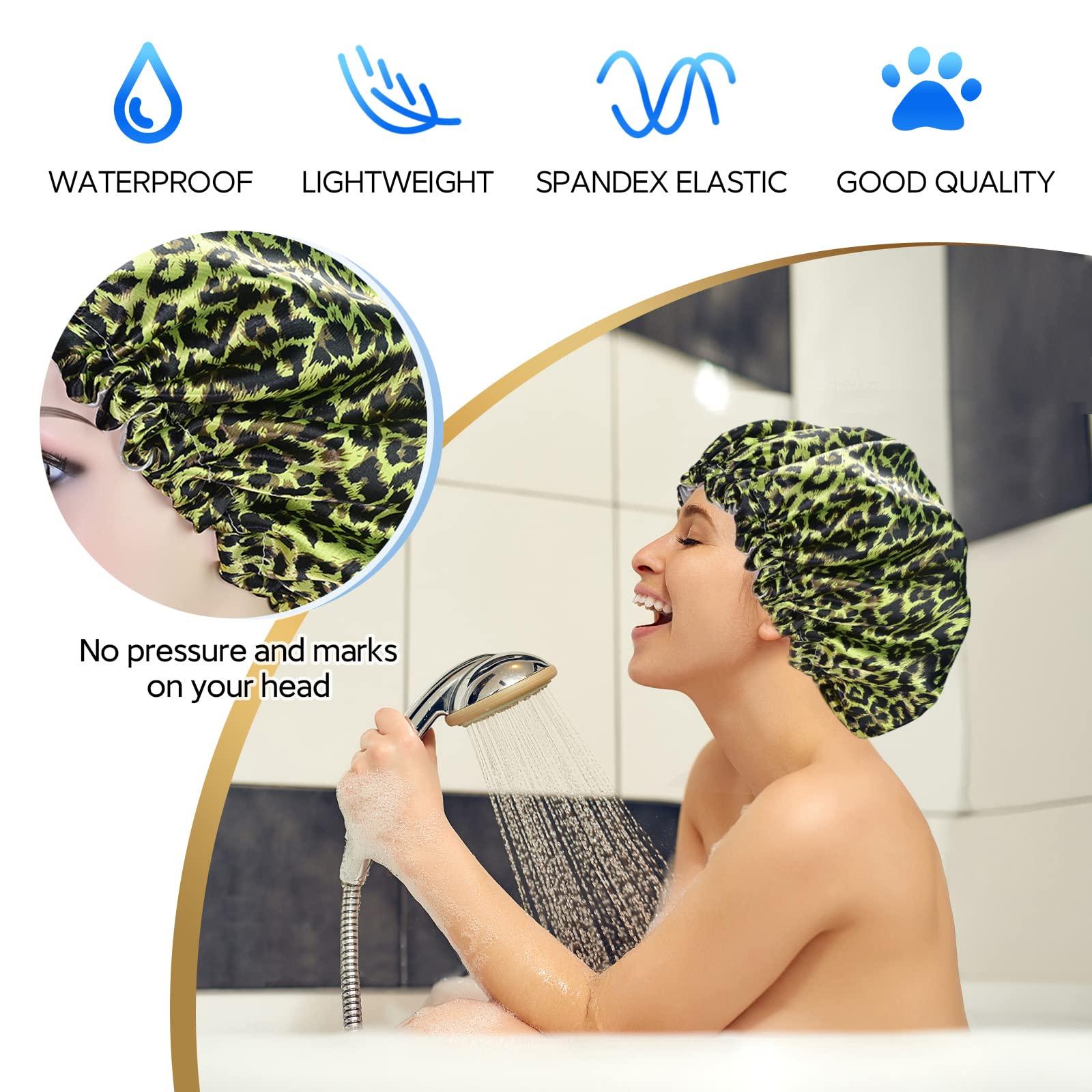 Fishent Fishent Adjustable Shower Cap, Large Reusable Shower Caps for Women Long Hair, Double Layer Waterproof Hair Cap, Adult Bathing Cap Shower Hat for Hair Protecton