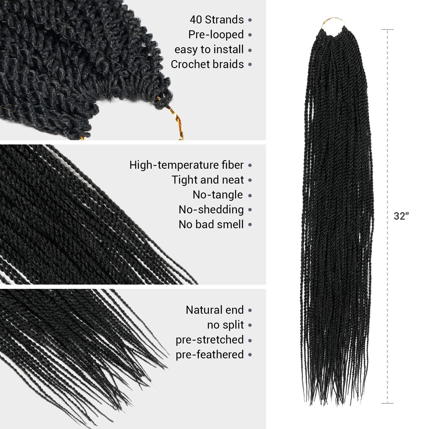 AU-THEN-TIC AU-THEN-TIC Senegalese Twist Crochet Braids Hair 32 Inch 8 Packs Small Mambo Twist 40 Strands/Pack Crochet Hair Pre-Stretched Pre-Looped Braiding Hair Extensions (32 Inch (8 Packs), 1B-Off Black)
