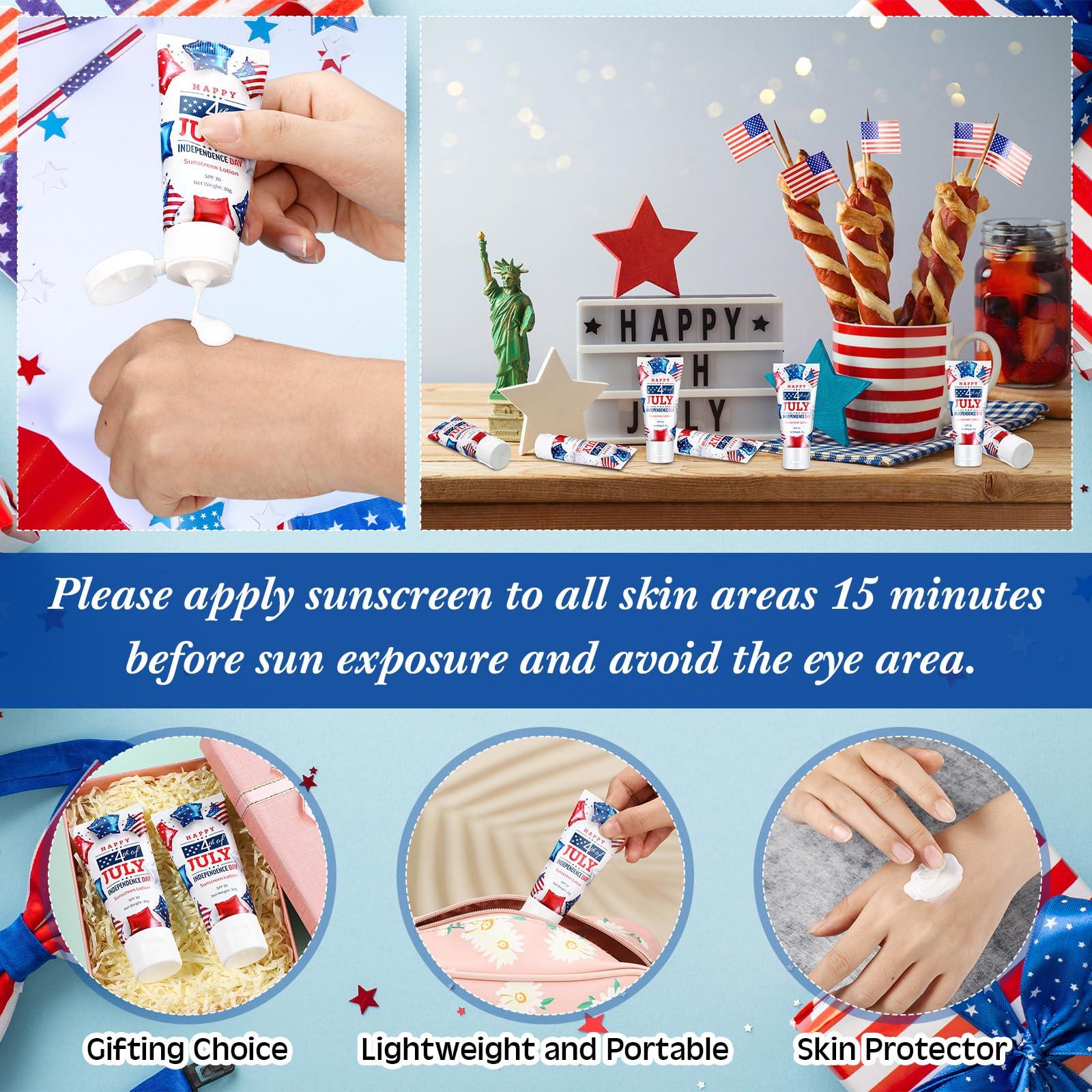 Dansib Dansib 12 Pcs Mini Sunscreen Bulk for Summer SPF 30 Water Resistant Sunscreen Lotion Bulk for Thank You Gifts Wedding Bridal Shower Favors Travel for Wedding Party (Independence Day)