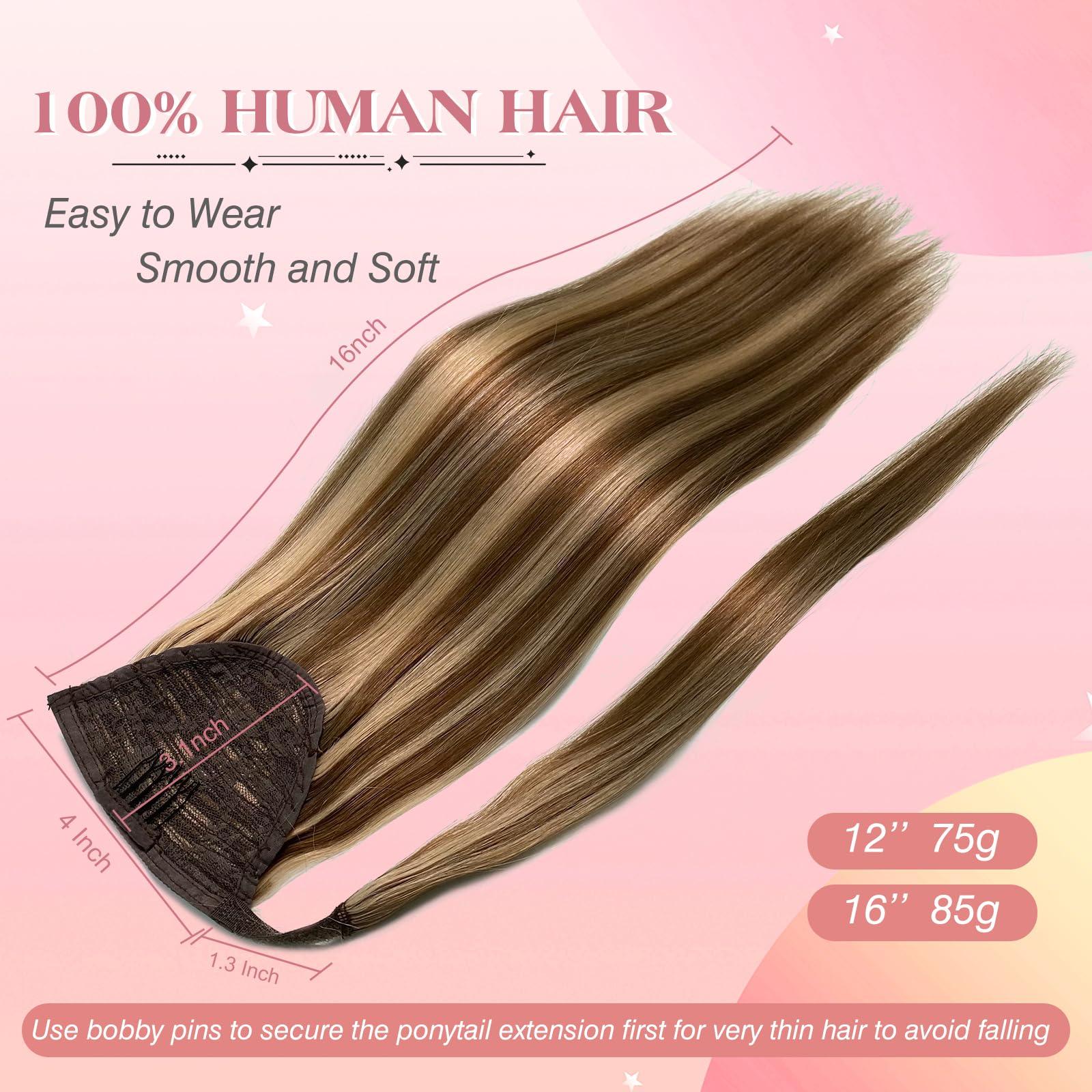 royaomis royaomis Ponytail Extension Human Hair Extension - Velcro Wrap Around Long Straight Real Hair Pony Tail Extensions with Magic Paste