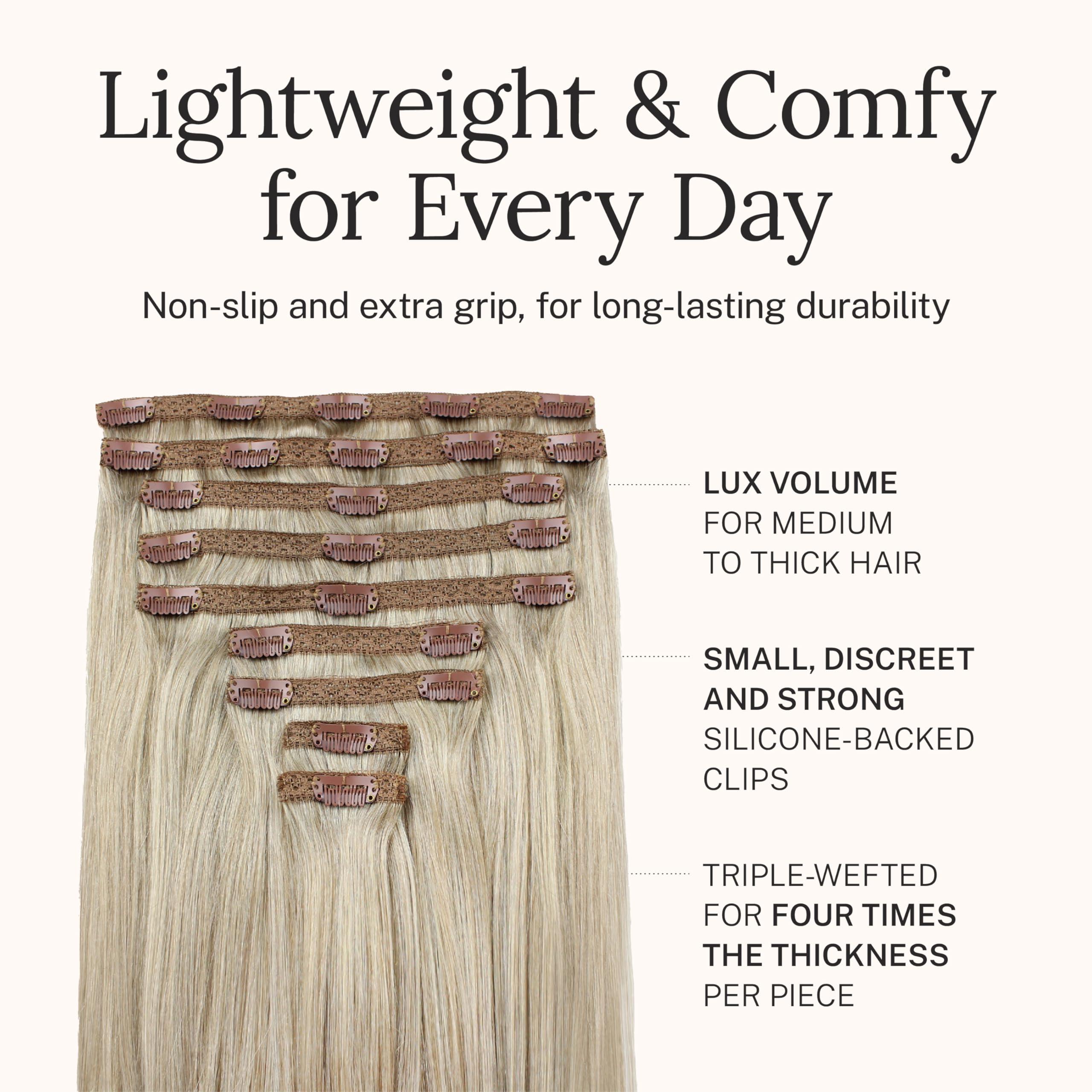 Zala Zala Clip In Hair Extensions - 100% Human Hair - Easy Install & Natural Full Head of Remy Hair Extensions - Gain Volume & Length Instantly - 9 Piece Clip-in Set in Champagne Blonde (230g / 24 inch)