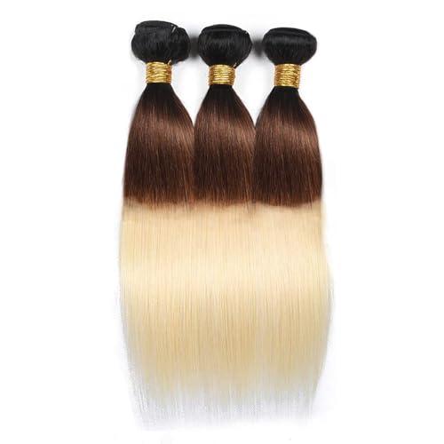 CnumGunm T1B/4/613 Bundles 613 Straight Human Hair Bundles Natural Black Straight Bundles 30 30 30 Inch 3 Bundles 3 Tone Color #4 Brown and 613 Blonde Bundles Human Hair Weave