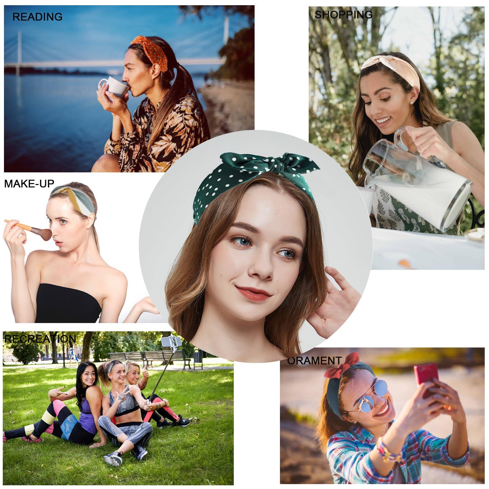 HUANMAYE HUANMAYE 6Pcs Boho Headband for Women Knotted Bow Hairbands Fabric Elastic Hair band Accessories Rabbit Ear Hair Bands Wide Turban Headwraps for Adult Women (6RPoint)