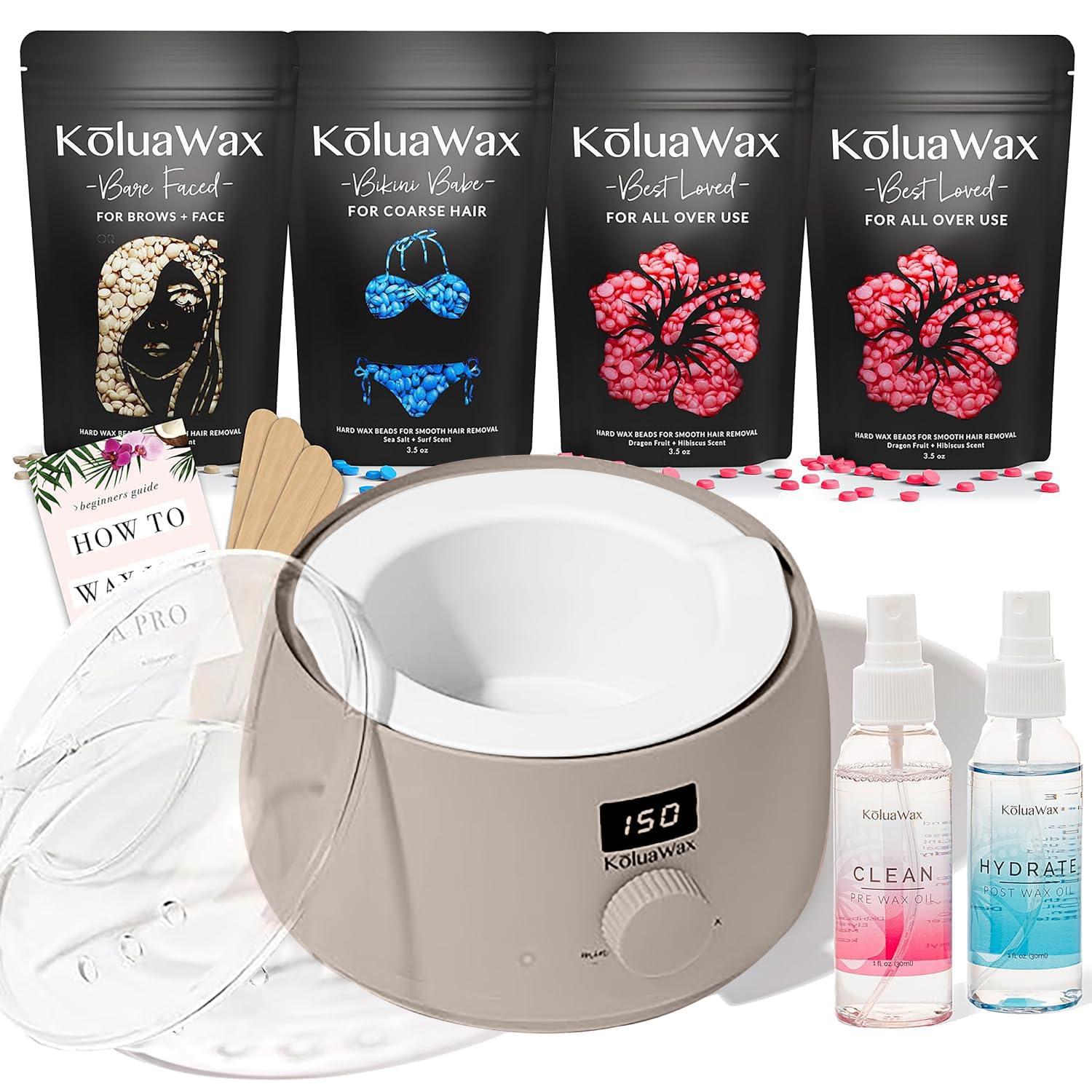 KoluaWax KoluaWax Premium Waxing Kit for Women - Hot Melt Hard Wax Warmer for Hair Removal, Eyebrow, Bikini, Legs, Face, Brazilian Wax - Machine, 4-Pack Beads, Accessories, Sand