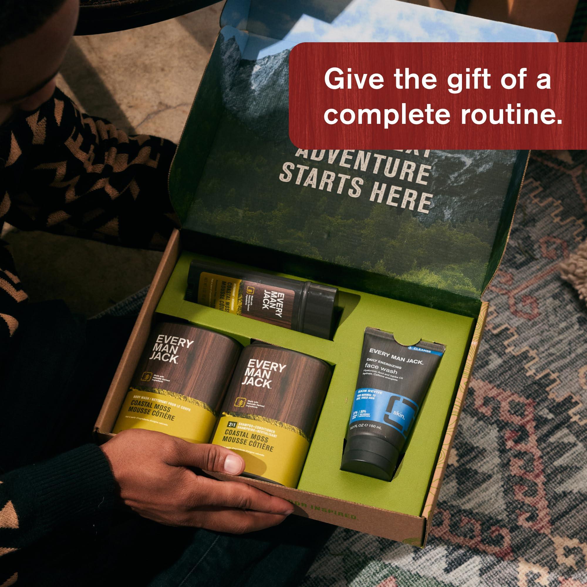 Every Man Jack Every Man Jack Mens Coastal Moss Bath and Body Gift Set with Clean Ingredients & A Vetiver and Spicy Citrus Scent - Round Out His Routine with Body Wash, 2-in-1 Shampoo, Deodorant & Face Wash