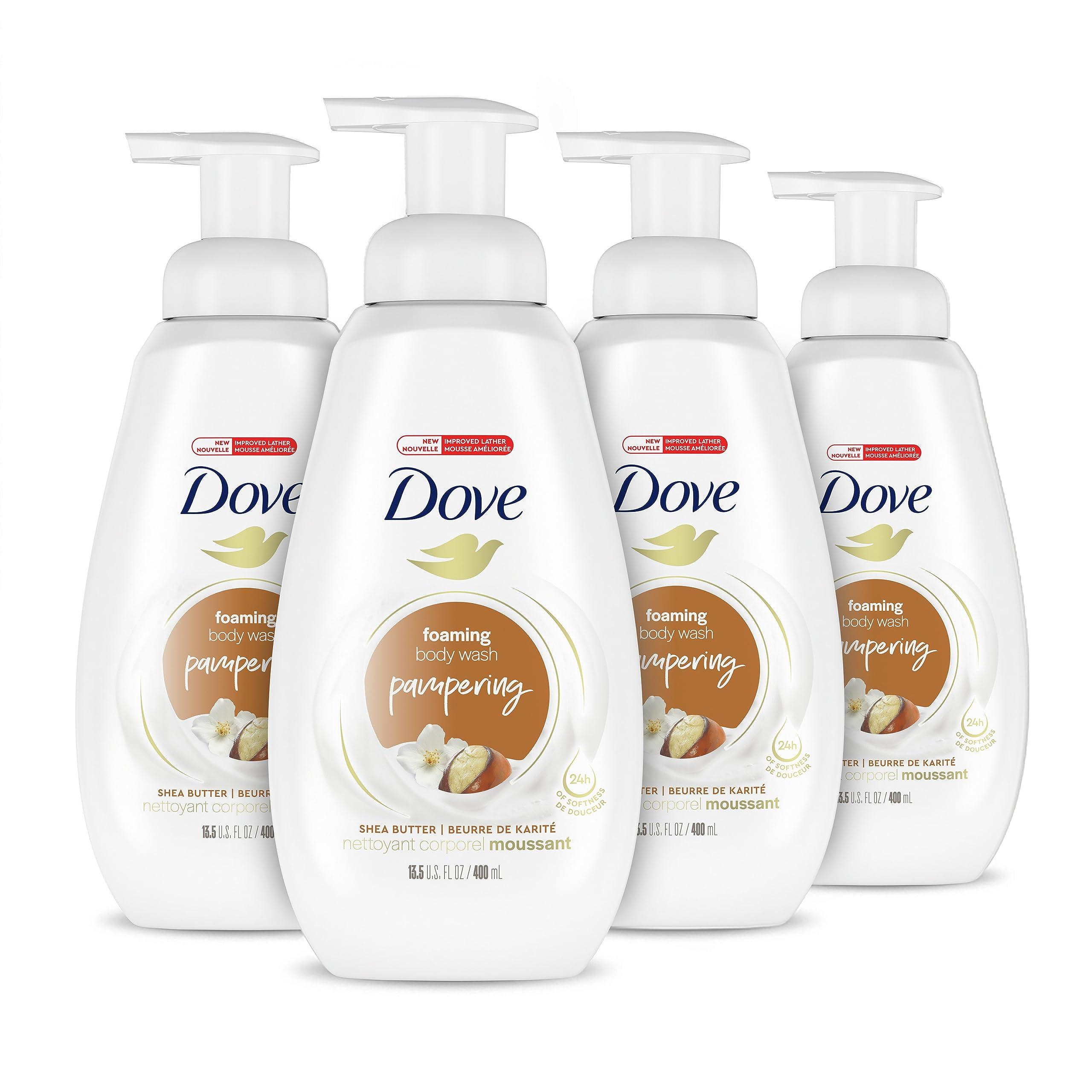 Dove Dove Instant Foaming Body Wash Shea Butter with Warm Vanilla Pack of 4 & Body Wash Deep Moisture 4 Count For Dry Skin Moisturizing Skin Cleanser
