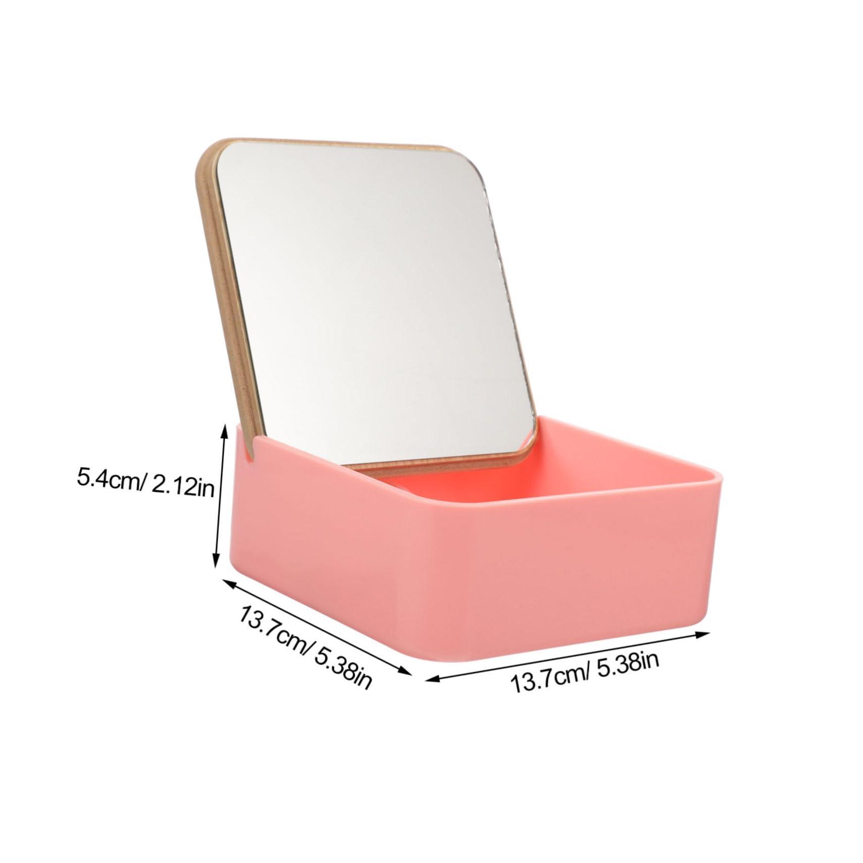 HAPINARY HAPINARY Bamboo Makeup Mirror Storage Box Clamshell Design for Student Ladies Reflection Random Color