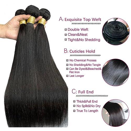 Topnormantic Topnormantic Straight Bundles with Frontal Human Hair (14 16 18+14) 12A Grade Brazilian Human Hair 3 Hair Bundles with 13x4 Lace Frontal Free Part 100% Unprocessed Virgin Hair Straight Weave
