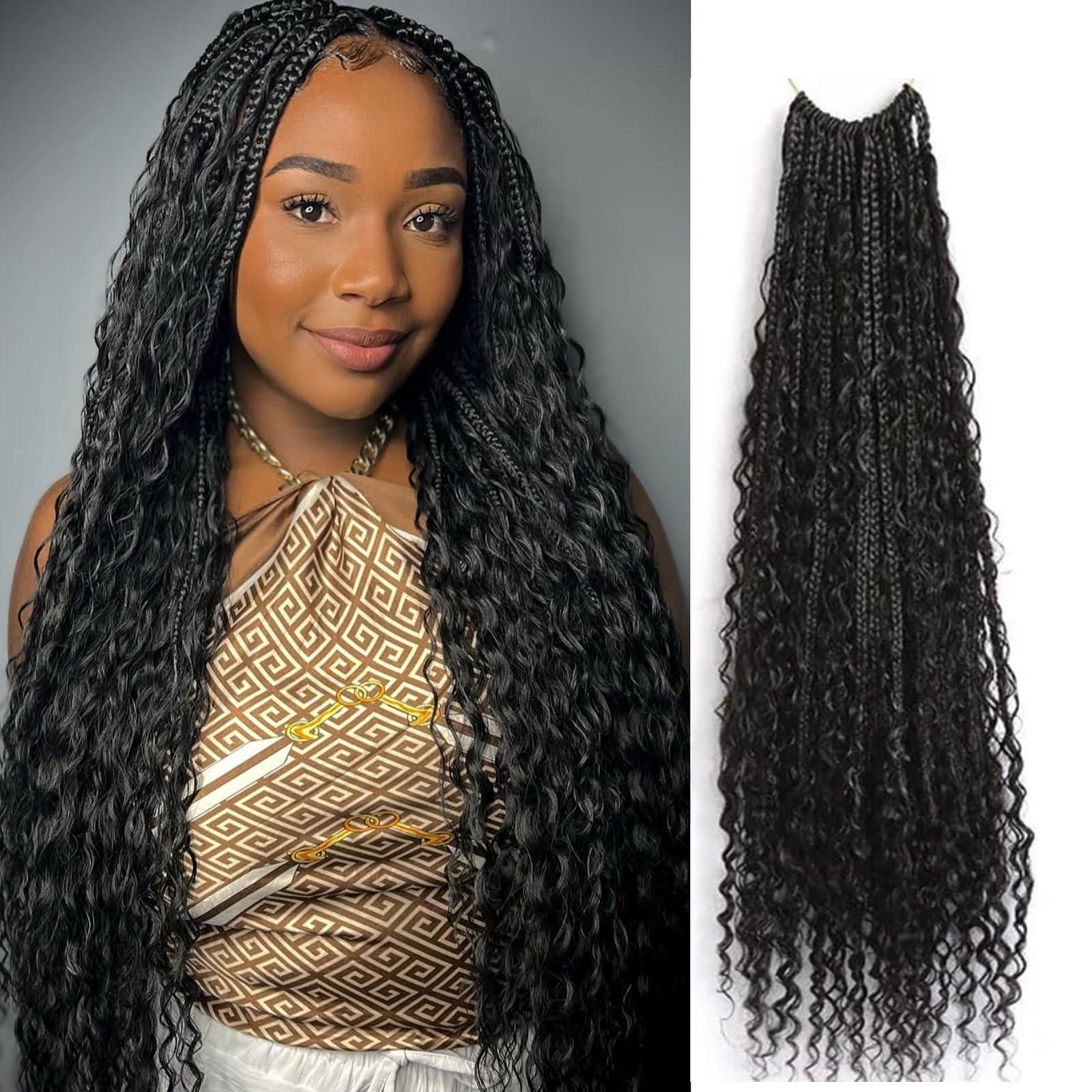 Francesca Hair Boho Box Braids Goddess Box Braids Crochet Hair Bohemian Braids Braiding Hair Box Braids with Curly Ends Pre-looped Synthetic Crochet Hair for Women 30 inch 2pack/80strands