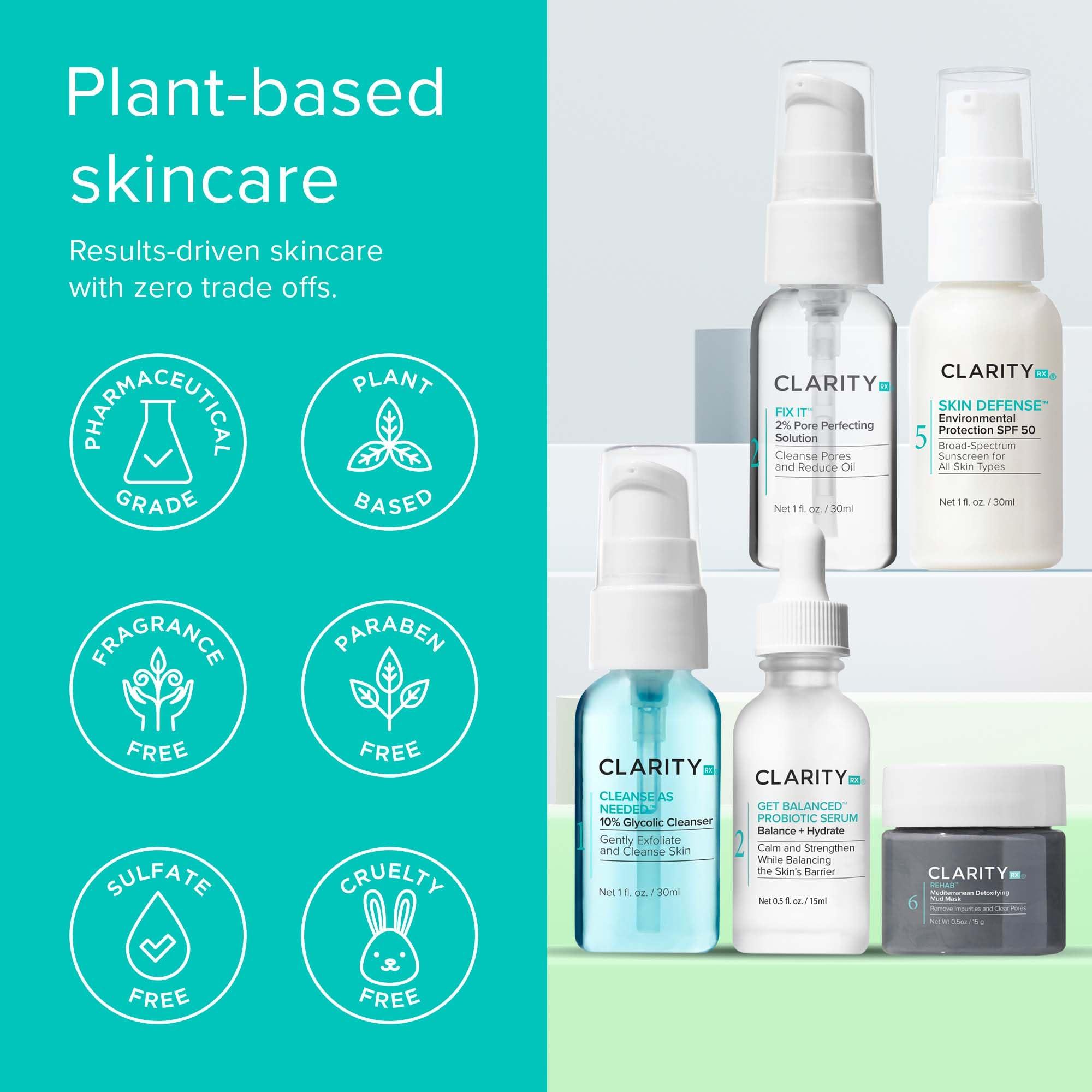 ClarityRx ClarityRx Clear Today Gone Tomorrow Skincare Kit, 5-Piece Plant-Based Set for Acne-Prone Skin