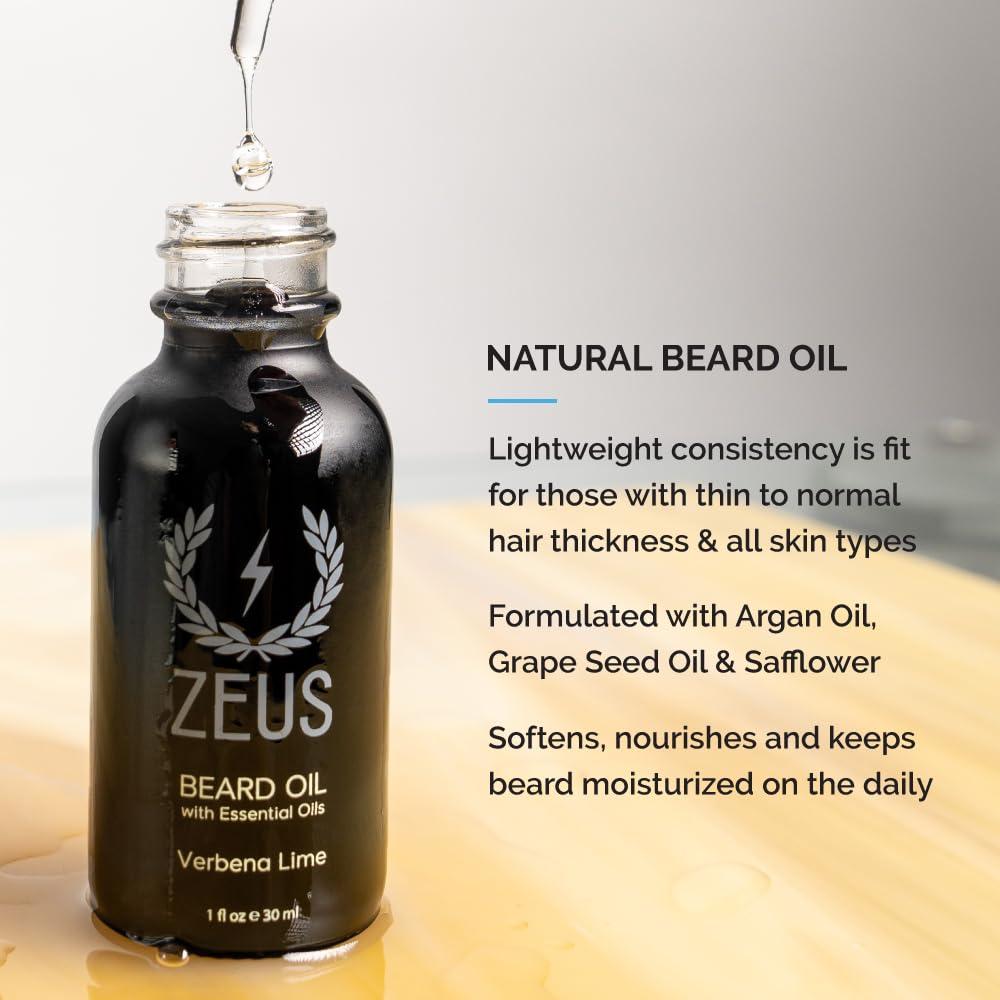 ZEUS ZEUS Starter Beard Wash & Beard Oil Kit for Men, Soften, Hydrates, & Moisturizes Facial Hair (Verbena Lime) MADE IN USA