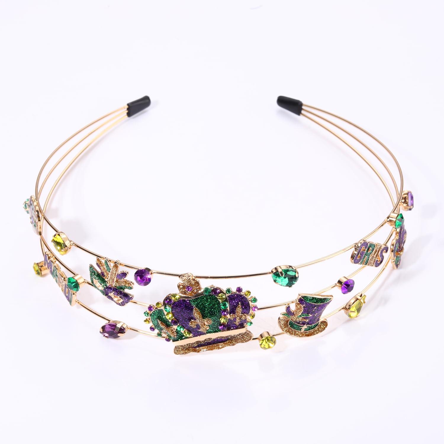 vokone vokone Mardi Gras Headband for Women Glitter Mask Crown Fleur De Lis Headband Multi Layer Crystal HairbandFat TuesdayCarnival Hair Accessory Parade Gifts (Mardi Gras Crown)