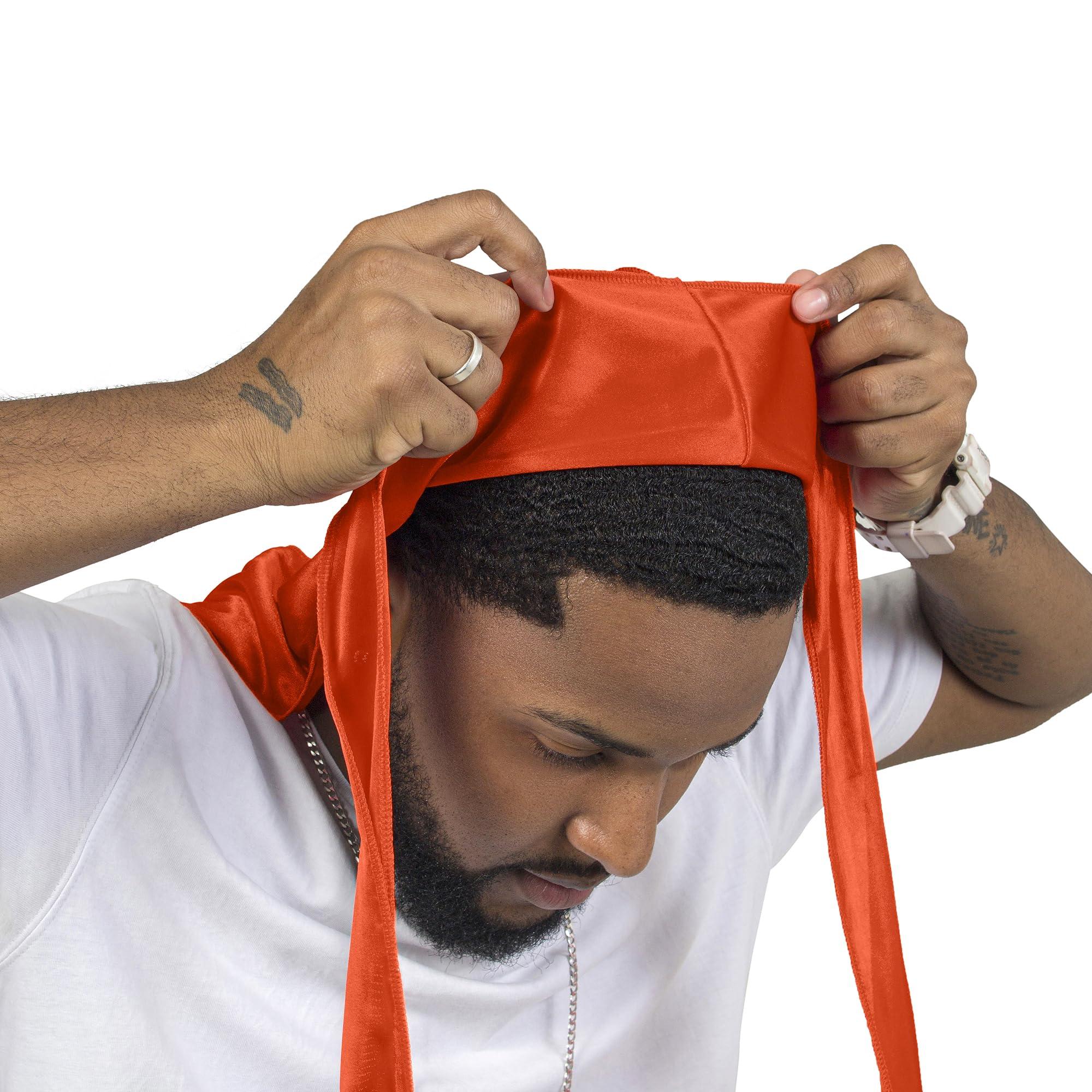 ForceWave ForceWave Silky Durag for Men Wave Cap Satin Dorag for Men Women 360 Wave (Orange)