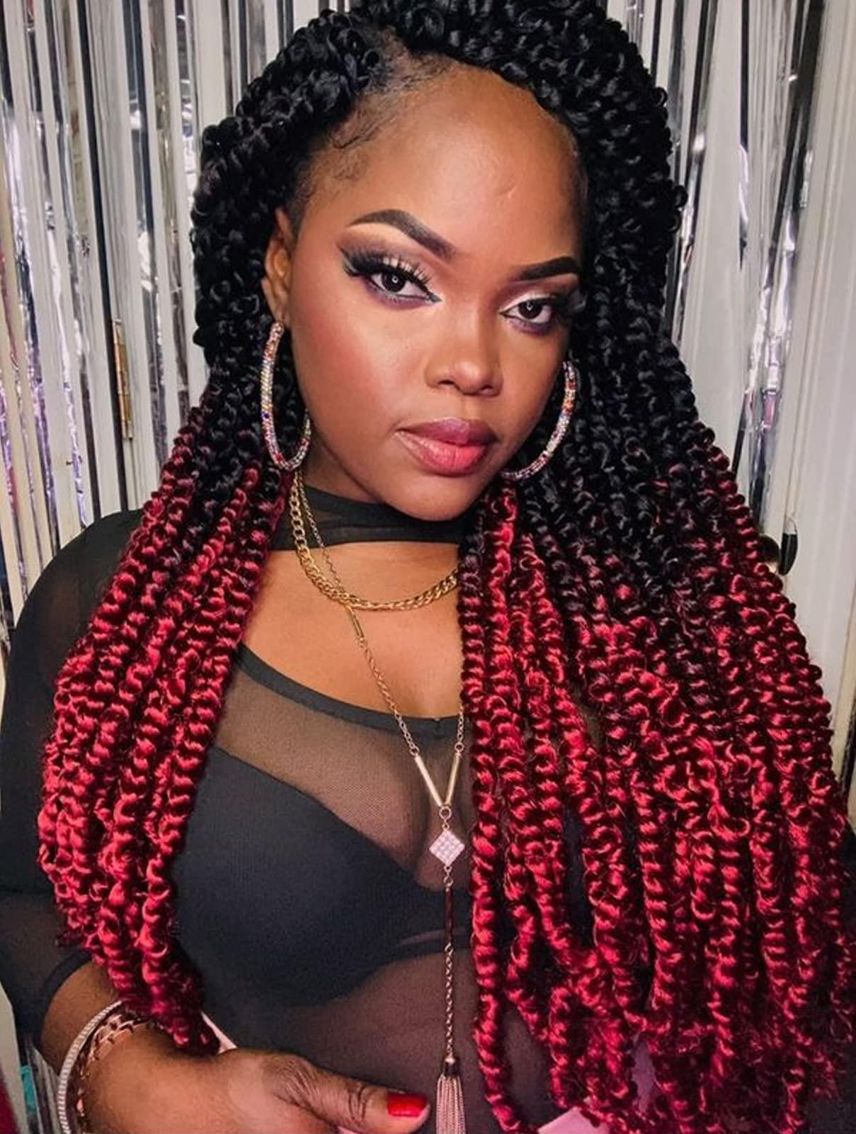 ToyoTress ToyoTress Tiana Passion Twist Hair - 20 Inch 8 Packs Ombre Burgundy Red Pre-Looped Pre-Twisted Passion Twists Crochet Braids Made Of Bohemian Hair Synthetic Braiding Hair Extension (20 Inch, OT118-8P)