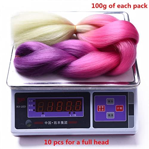 STREJHYT 5Pcs Shadow Jumbo Braiding Hair Extensions 60 Cm 100G Synthetic Brown Blonde Gray Pink Purple Blue Crochet Braids Hair Bundles T#27613 24inches