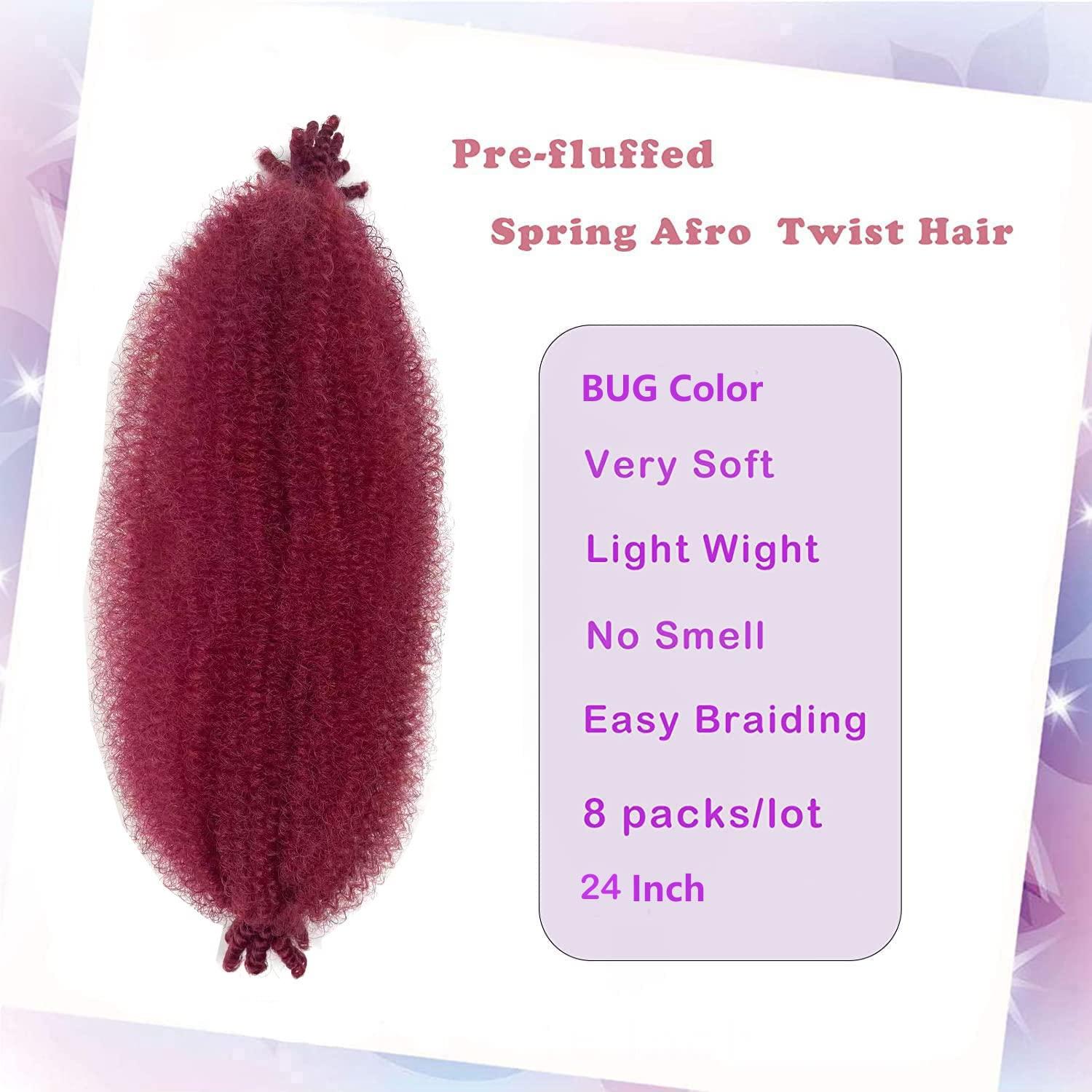 poetically 24 Inch Springy Afro Twist Hair Burgundy Pre Separated Kinky Twist Hair for Braiding 8 Packs Marley Twist Braiding Hair Soft Kinky Twists Hair for Braiding (24 Inch, BUG)