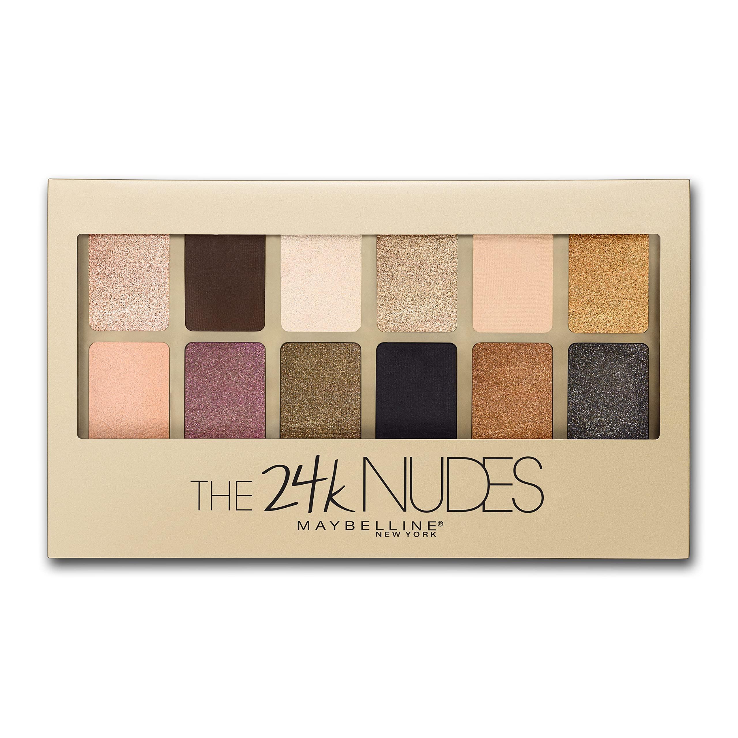 Maybelline New York Maybelline The 24K Nudes Gold Eyeshadow Palette Makeup, 12 Pigmented Matte & Shimmer Shades, Blendable Powder, 1 Count