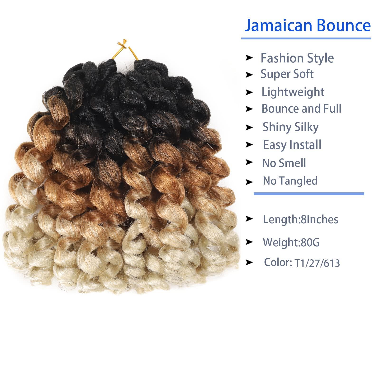 Svolna Jamaican Bounce Crochet Hair Extensions 8 inch Ringlet Wand Curl Crochet Hair 3 Tone Blonde Ombre Curly Crochet Braids Grey Crochet Braiding Hair 60 Roots